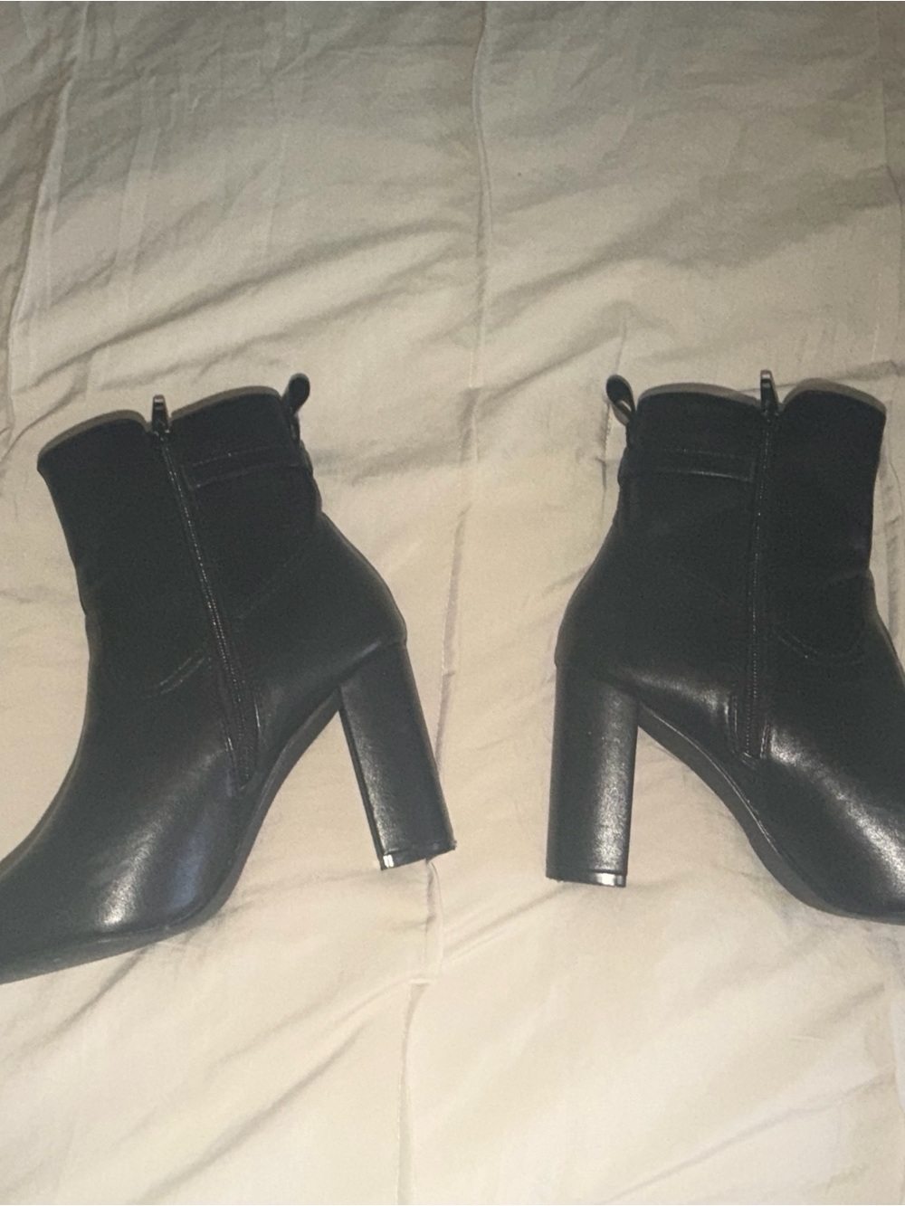 Allegra K Black Faux Leather Block Heel Ankle Boots